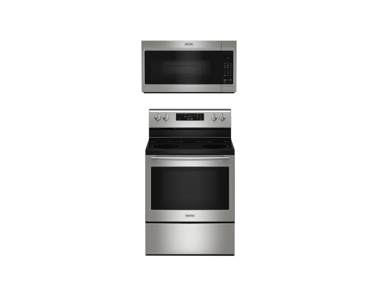 Maytag® Power Stack electric range and over-the-range microwave
